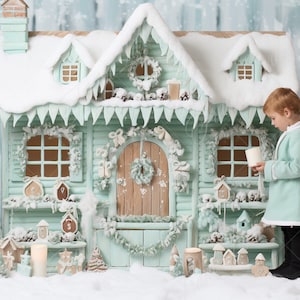Christmas Gingerbread House digital background, Fine Art Holiday portrait digital backdrop, festive Christmas composite, Photoshop overlay