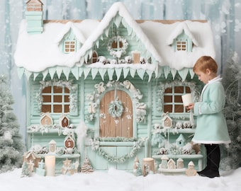 Christmas Gingerbread House digital background, Fine Art Holiday portrait digital backdrop, festive Christmas composite, Photoshop overlay