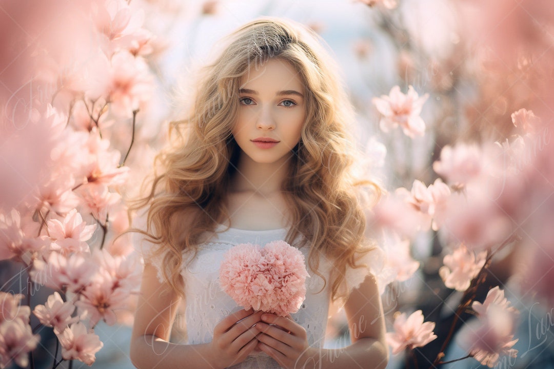 Spring Pink Blossom Tree Digital Background, Fine Art Portrait ...
