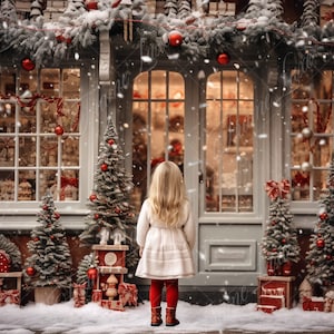 クリスマス ストア フロント デジタル背景、ファイン アート ホリデー ポートレート デジタル背景、お祭りクリスマス合成、スタジオ写真オーバーレイ