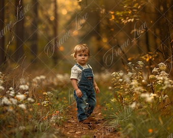 Autumn Woods Wildflowers digital background, Fine Art portrait photography digital backdrop, children creative composite, Photoshop overlay