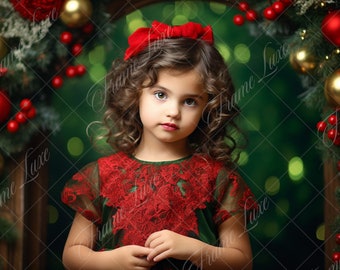 Green Christmas Bokeh digital background, Fine Art Holiday portrait digital backdrop, festive Christmas composite,Studio Photography overlay