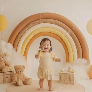 Boho Balloon Arch digital background, Kids portrait photography digital backdrop, Cake Smash, Birthday, Studio composite, Photoshop overlay
