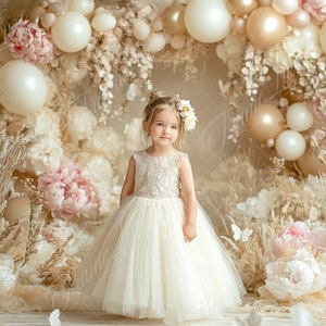 Beige Tan Floral Balloon Arch digital background, Kids portrait photography digital backdrop, Cake Smash, Studio composite,Photoshop overlay