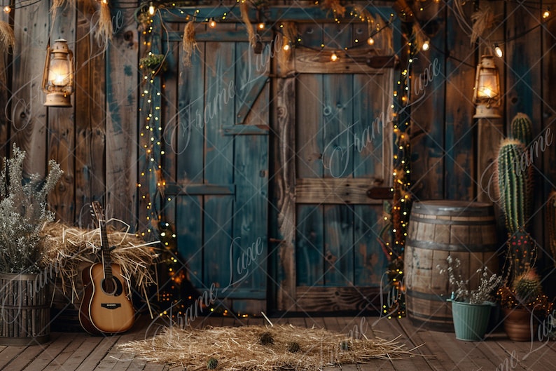 Western Cowboy Rustic Barn Digital Background, Summer Kids Portrait ...