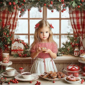 Christmas Cottage Kitchen Digital Background, Fine Art Holiday portrait digital backdrop, festive Christmas composite, Photoshop overlay