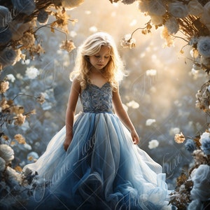 Blue Rose Arch digital background, Fine Art portrait photography digital backdrop, fantasy creative composite, floral arch,Photoshop overlay