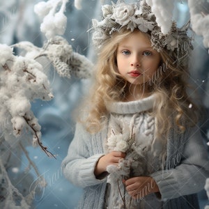 Winter Snowy Woods digital background, Enchanted Winter Composite, Fine Art Holiday digital backdrop, Outdoor Portrait Overlays,Magic Forest