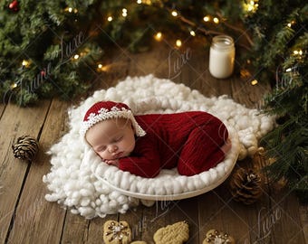 Christmas Cookie digital background, Holiday portrait digital backdrop, festive Christmas Newborn composite, Studio Photography overlay