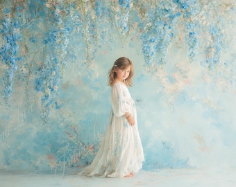 Fine Art Blue Floral Spring digital background, Fine Art portrait photography digital backdrop, fantasy Studio composite, Photoshop overlay
