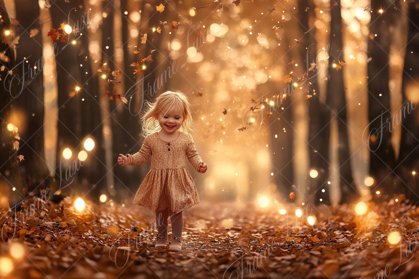 Autumn Woods Digital Background, Soft Focus Bokeh, Fall Portrait