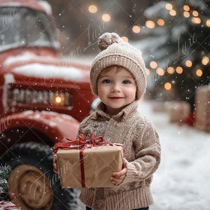 Christmas Vintage Pickup Truck Digital Background, Fine Art Holiday portrait digital backdrop,festive Christmas composite, Photoshop overlay