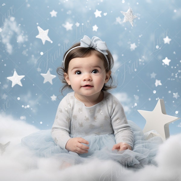 Silver Blue Cloud Star digital background, Fine Art portrait digital backdrop, creative composite, Studio Photography Photoshop overlay