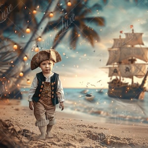 Pirate Ship Beach Digital Backdrop, Treasure Pirate Background, Children Creative Composite Photography,fantasy background,photoshop overlay