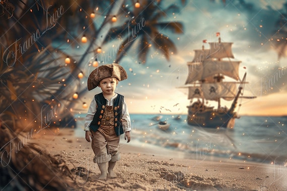 Piraten-Schiff Fotohintergrund – 3x2,5 M, Vintage-Design