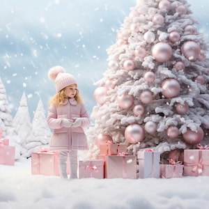 Christmas Tree Gifts digital background, Fine Art portrait photography digital backdrop, Holiday Festive composite, Photoshop overlay Xmas
