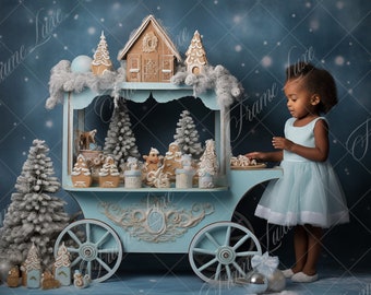 Christmas Gingerbread Cart digital background, Fine Art Holiday portrait digital backdrop, festive Christmas composite, Photoshop overlay