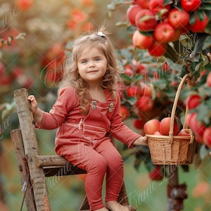 Harvest Apple Orchard with Wooden Ladder digital background, Summer Kids portrait digital backdrop, creative composite, Photography overlay