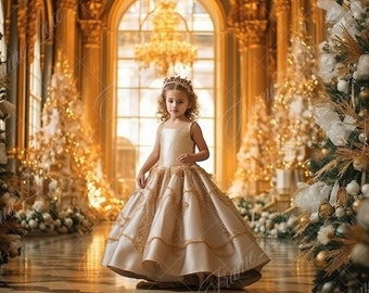 Christmas Palace Room digital background, Fine Art Holiday portrait digital backdrop, festive Christmas composite,Studio Photography overlay
