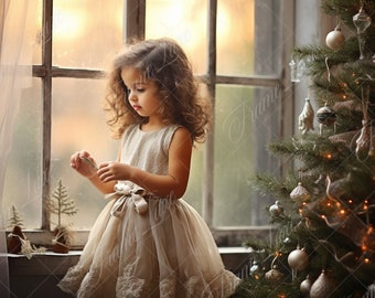 Christmas Vintage Window digital background, Fine Art Holiday portrait digital backdrop, festive Xmas composite, Studio Photography overlay