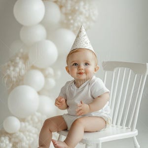 White Chair and Balloon Garland digital background, Kids photo digital backdrop, Cake Smash, Birthday, Studio composite, Photoshop overlay