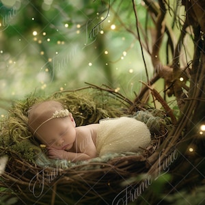 Newborn digital background, Bird Nest in Enchanted Forest,Baby Boy Girl photography digital backdrop,Photography overlays,Creative Composite
