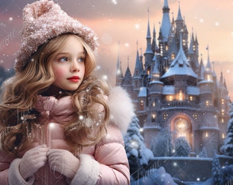 Winter Princess Castle Digital Backdrop, Enchanting Wonderland for Creative Composite Photography, fantasy background, photoshop overlay