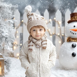 Winter Wonderland Snowman digital background, Enchanted Frosty Woods Composite, Fine Art Holiday digital backdrop, Outdoor Portrait Overlays