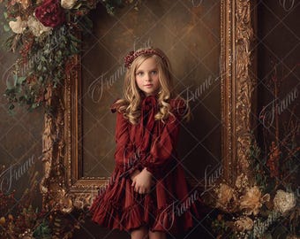 Antique Floral Frame digital background,Fine Art Holiday portrait digital backdrop, Old master creative composite,Studio Photography overlay