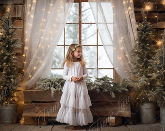 Rustic Christmas Barn digital background, Fine Art Holiday portrait digital backdrop, festive Christmas composite,Studio Photography overlay