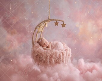 Newborn digital background, Celestial Sar Swing, Baby Girl Fine Art photography digital backdrop, Photography overlays, Photo Composite