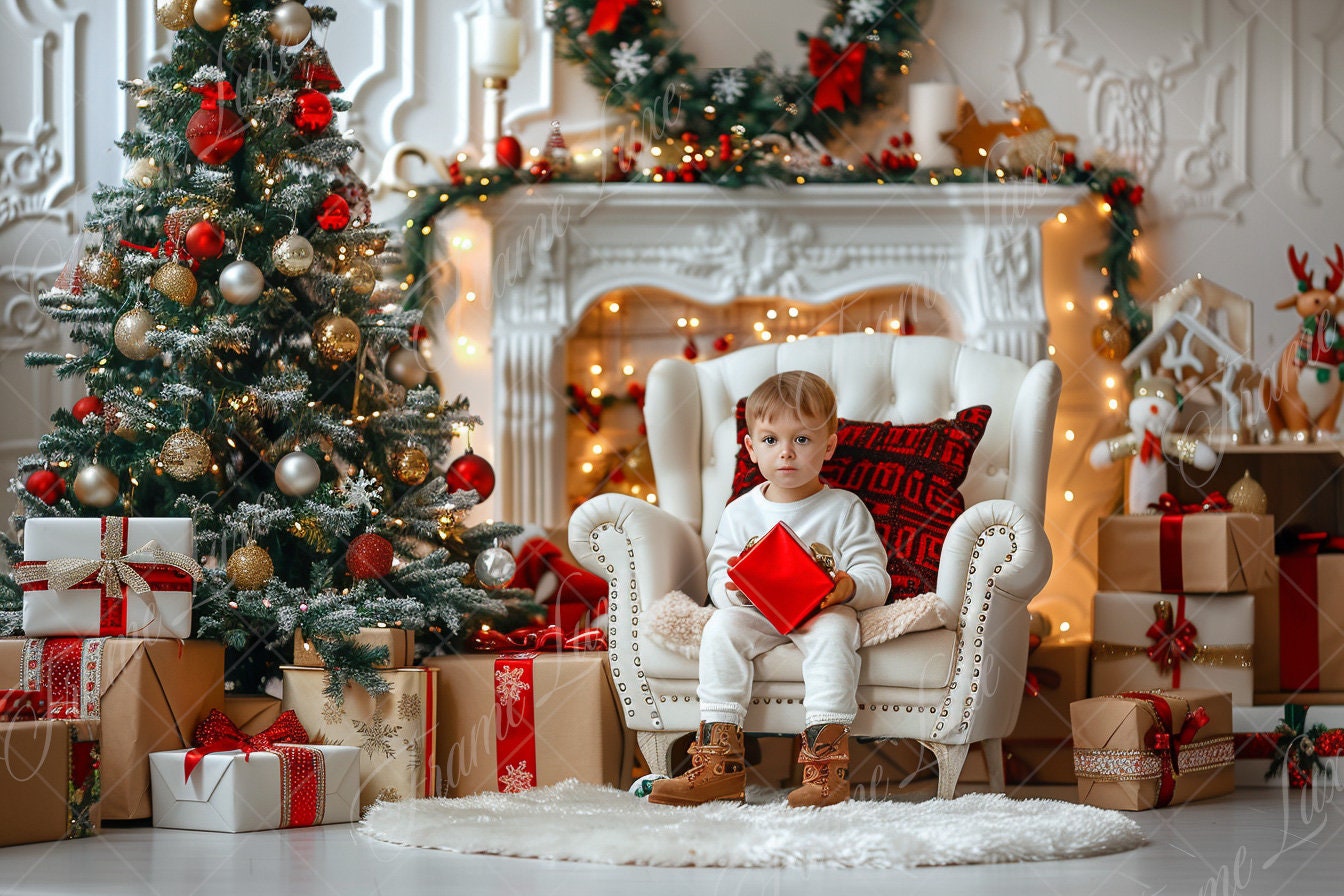 Christmas Living Room Digital Background, Holiday Family Portrait ...