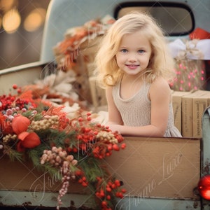 Christmas Vintage Pickup Truck Digital Background, Fine Art Holiday portrait digital backdrop,festive Christmas composite, Photoshop overlay