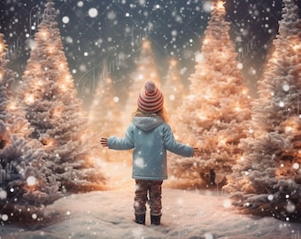 Christmas Forest digital background, Fine Art Holiday portrait digital backdrop, festive Christmas composite, Studio Photography overlay