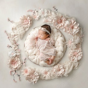 Newborn Digital Backdrop, Baby Girl Peach Cream Flowers, Spring Floral Composite digital background, Photoshop Overlays, Studio Background