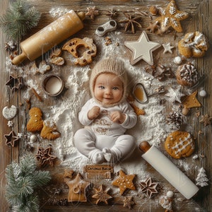 Kerst bakken digitale achtergrond, vakantie portret digitale achtergrond, feestelijke kerst pasgeboren composiet, studiofotografie-overlay