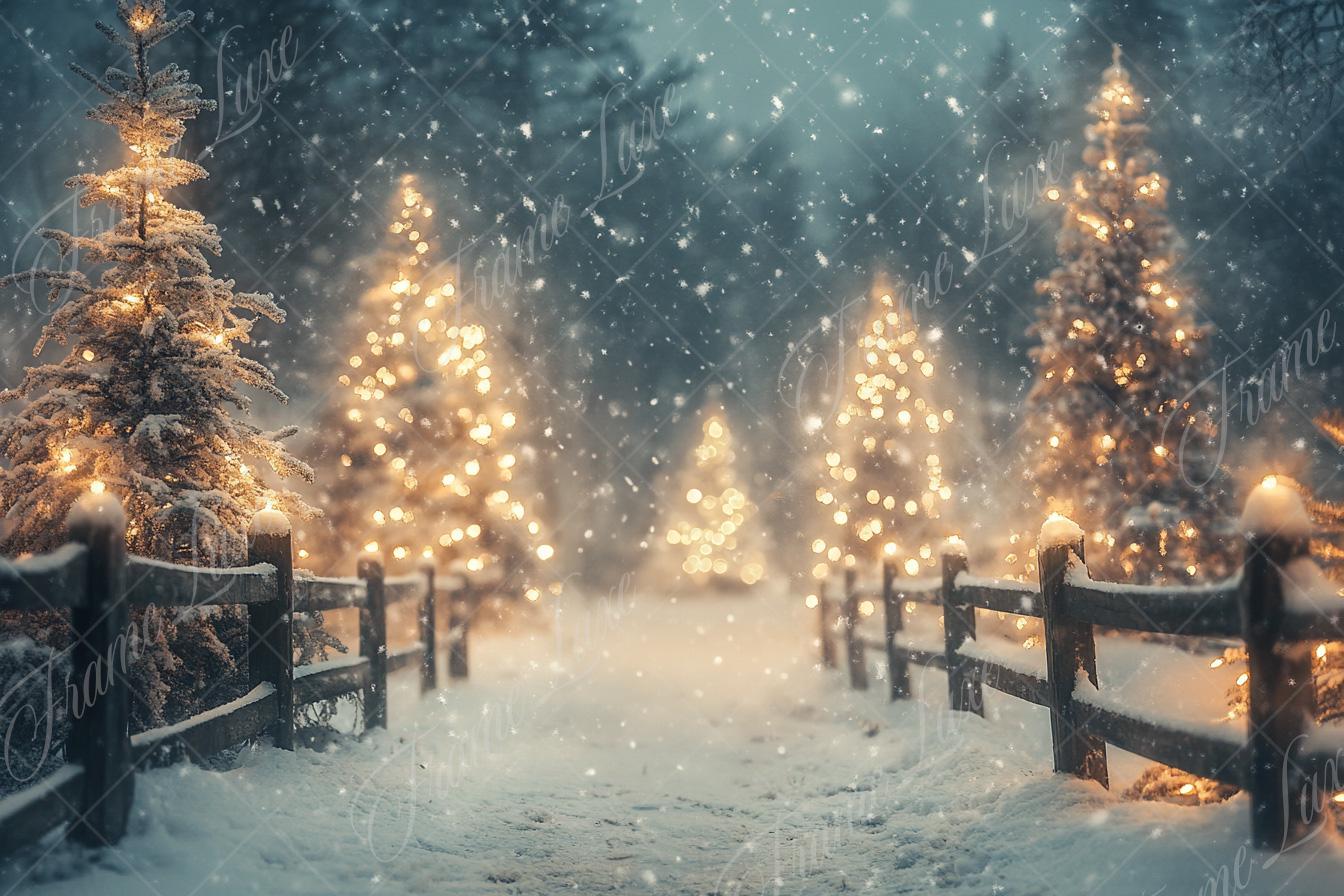 Toile De Fond Hiver Forêt Enneigée 213x152 Cm - Décoration Noël, Photo, Fêtes (bonhomme De Neige, Sapins)