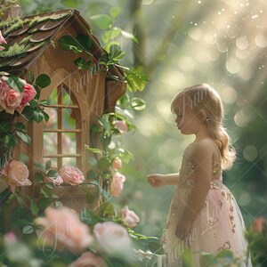 Rose House in Forest digital background, Summer Composite Background,Bokeh Soft Focus,Fine Art portrait digital backdrop,Photography overlay