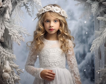 Winter Arch digital background, Fine Art portrait photography digital backdrop, snow garden composite, Photoshop overlay, Christmas Backdrop