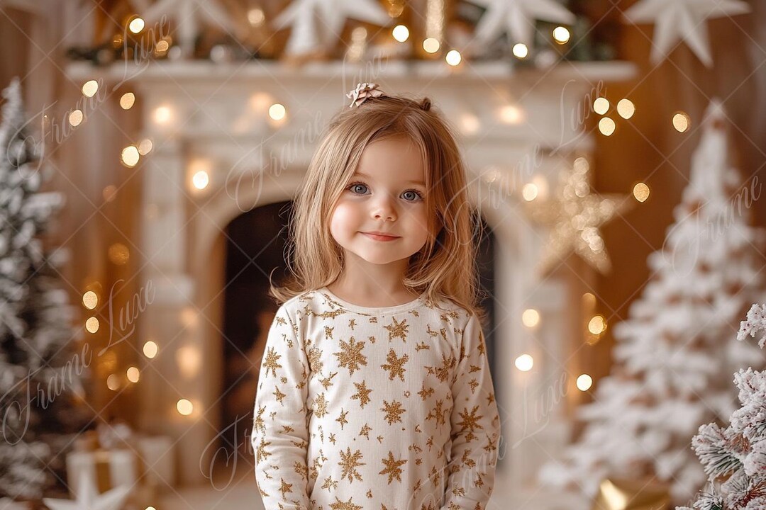 Weihnachts-Fotohintergrund 2,1x1,5 M – Weiß Mit Tannenbaum & Kamin-Motiv, Für Portraits & Partydekoration