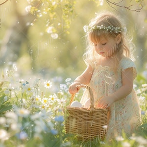 Spring Easter Bunny digital background, Wild Flower Field,Fine Art Kids photography digital backdrop, creative composite, Photoshop overlays