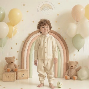 Boho Balloon Arch digital background, Kids portrait photography digital backdrop, Cake Smash, Birthday, Studio composite, Photoshop overlay