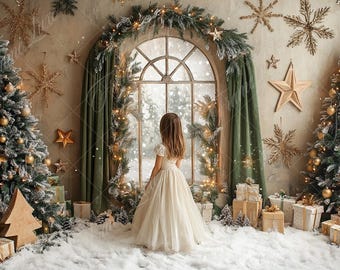 Weihnachtsbanner Für Garagentor 2,4 X 2,1 M – Rustikales Holz-Design Mit Weihnachtsbaum-Motiv