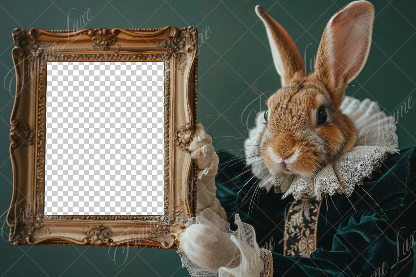 Easter Frame Rabbit Easter Bunny Photo Frame Overlay PNG, Vintage Frame, Composite Digital ...