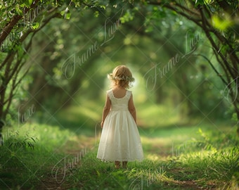 Summer Green Woodland digital background, Woods Path, Fine Art portrait photography digital backdrop, creative composite, grass, trees