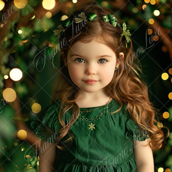 St Patrick's Day Wreath digital background, Fine Art portrait bokeh digital backdrop, Holiday Kids composite, Studio Photography overlay