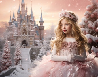 Winter Princess Castle Digital Backdrop, Enchanting Wonderland for Creative Composite Photography, fantasy background, photoshop overlay