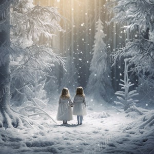 Winter Wonderland Forest digital background, Enchanted Christmas Composite, Fine Art Holiday digital backdrop, Outdoor Portrait Overlays