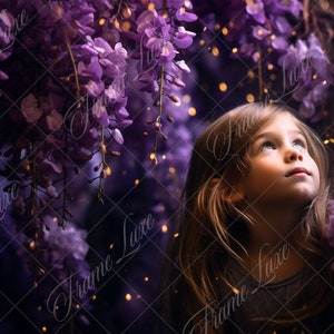 Purple Wisteria Background, Fine Art portrait photography digital backdrop, fantasy composite, Photoshop overlay, flower garden, dark blooms