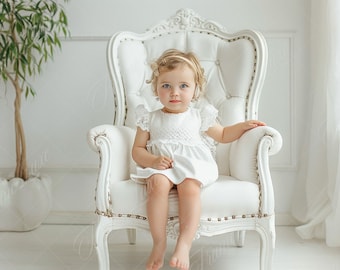 Simple White Chair in White Room digital background, portrait photography digital backdrop, Minimalist Studio composite, Photoshop overlay